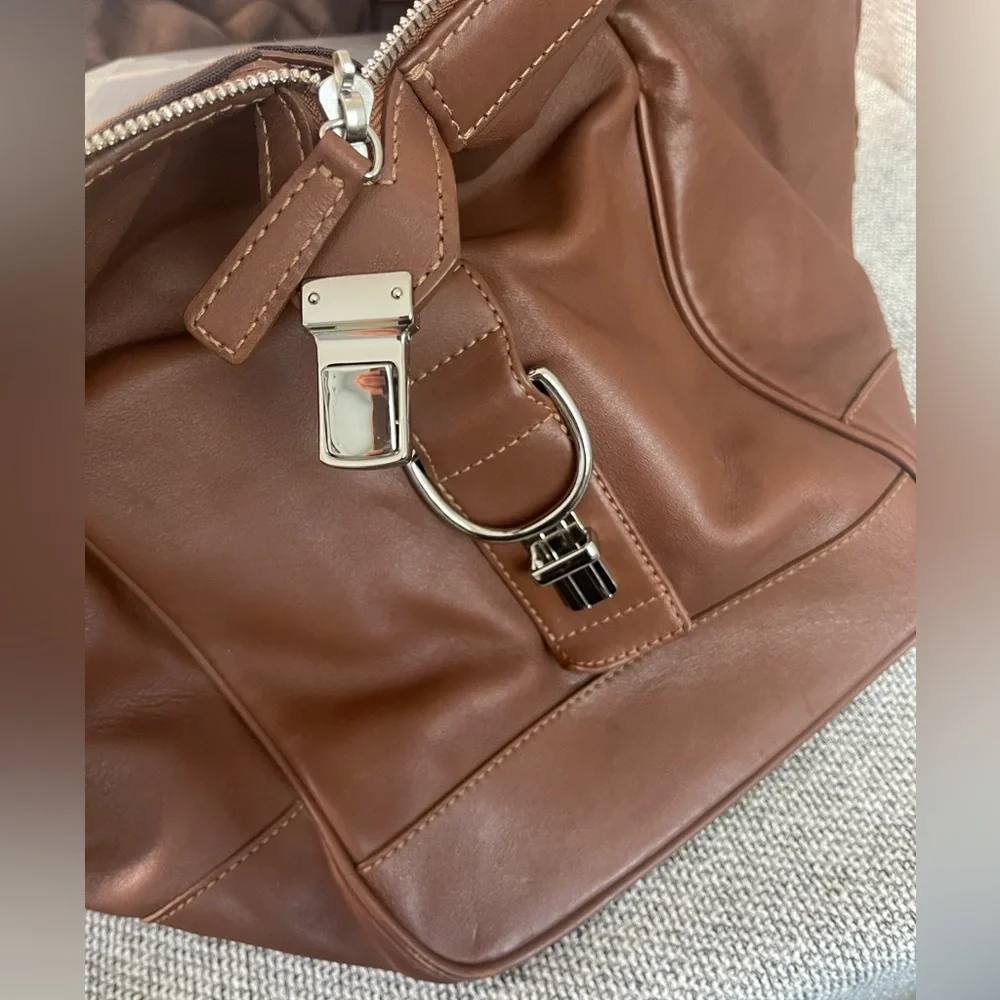 Coach Heavy Brown Leather Travel Duffel Bag with Coach Lock and Key - Picture 11 of 16